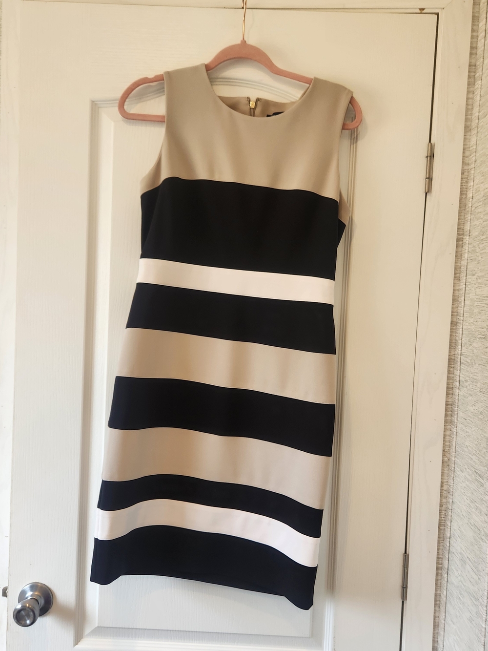 Tommy Hilfiger Beige, Black & White Striped Sheath Dress EUC